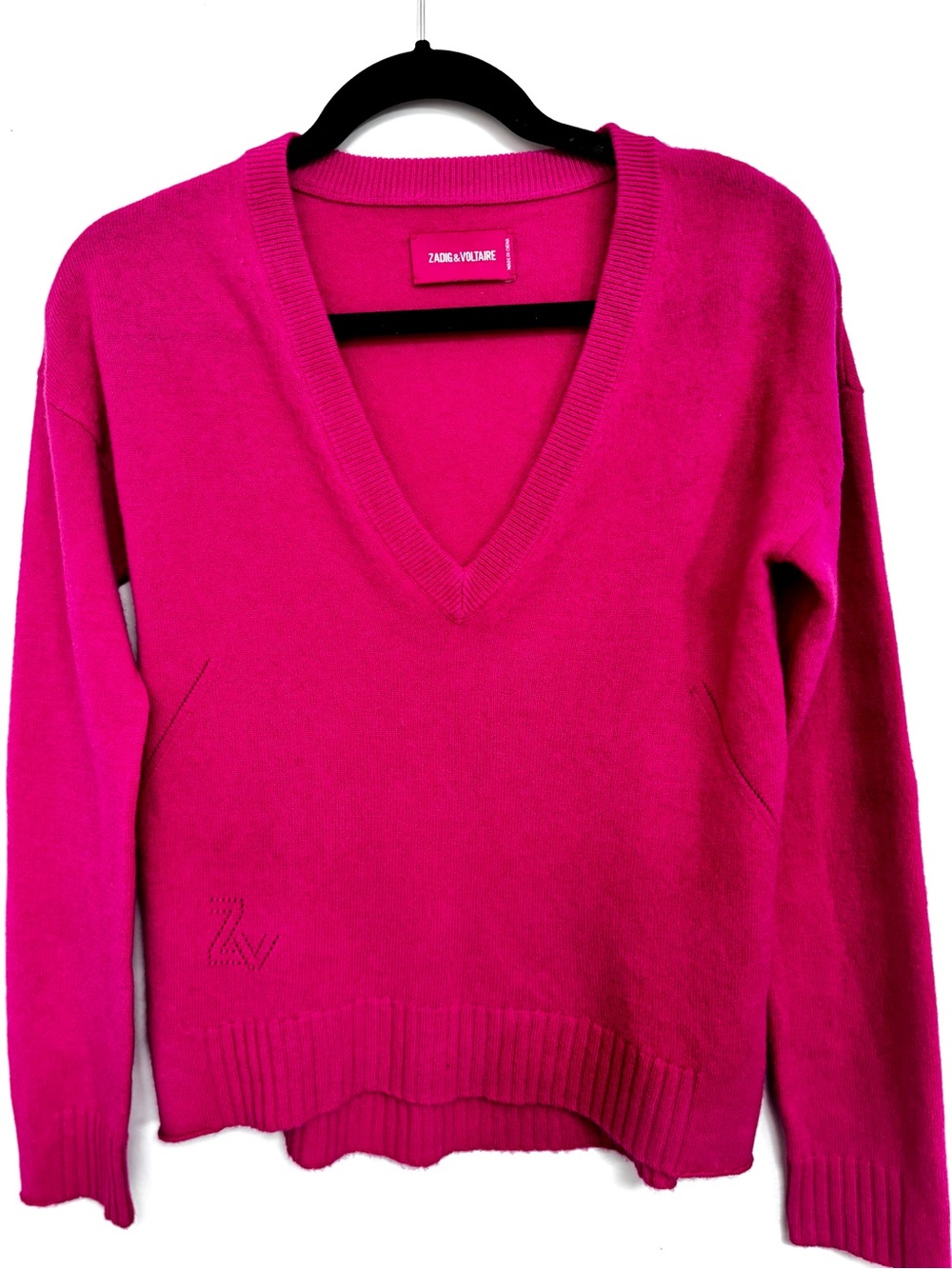 Zadig & Voltaire Cashmere Sweater Pink Metallic Star Elbows V-Neck XS